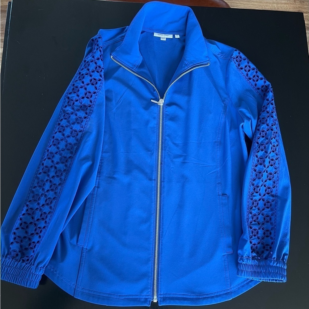 Zynergy Azure Blue size S jacket. UPF fabrication. Neema fabric. By Chico’s.
